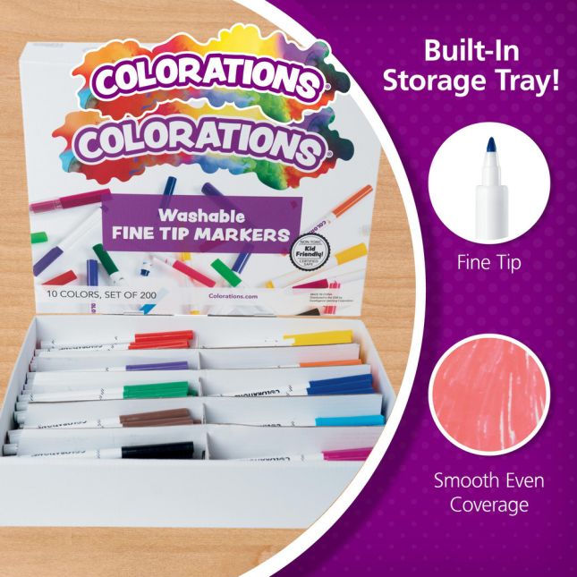 Colorations® Washable Fine Tip Marker Classroom Value Pack - Set of 200