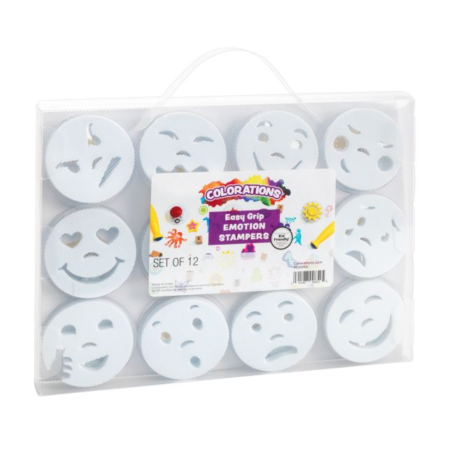 READY 2 LEARN Easy Grip Dough and Paint Stampers - Emotions - Set of 12 -  Rubber Stamps for Ages 2+ - Crafts and Social Emotional Learning - Washable