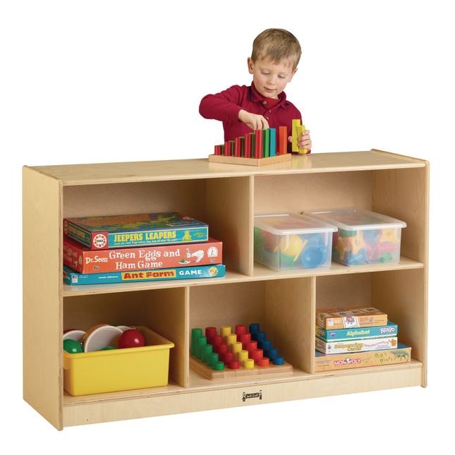 Preschool Mobile Divided Shelf Storage - Plywood Back,