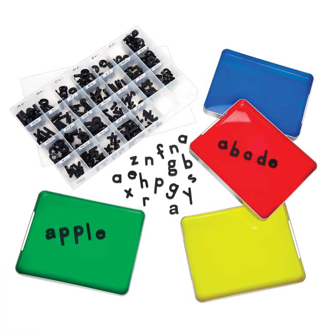 MAGtivity Tins With Black Plastic Magnetic Letters Classroom