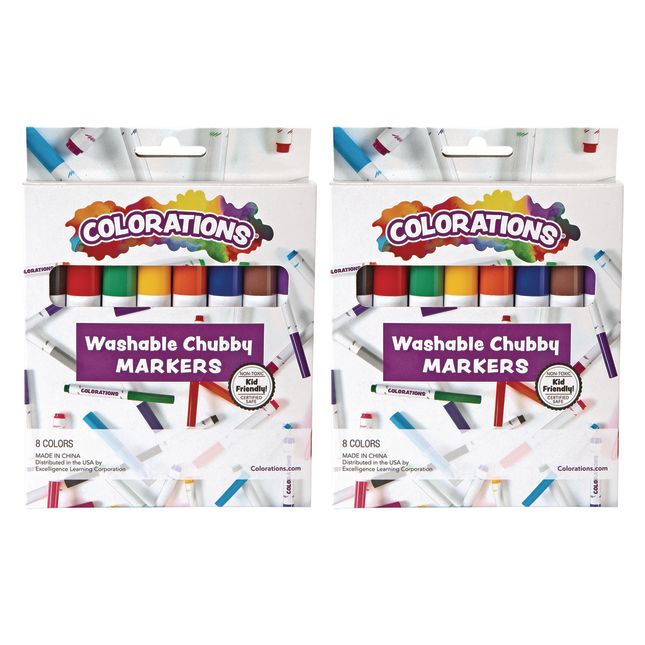 Colorations® Chubby Markers, 2 Packs of 8 Markers, Total 16, 8 Colors