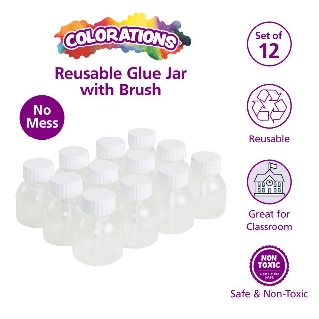 Colorations® Re useable Glue Jar with Brush - Set of 12