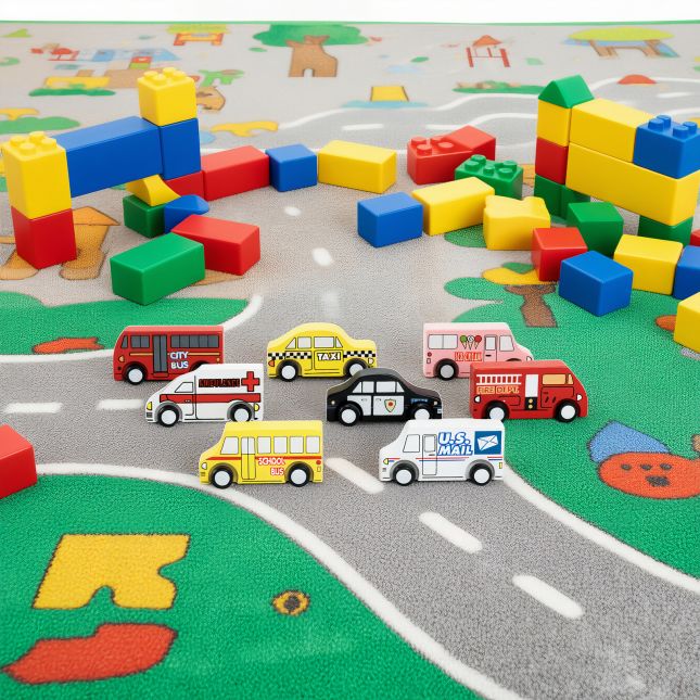 Excellerations® Wooden Play Trucks - Set of 8