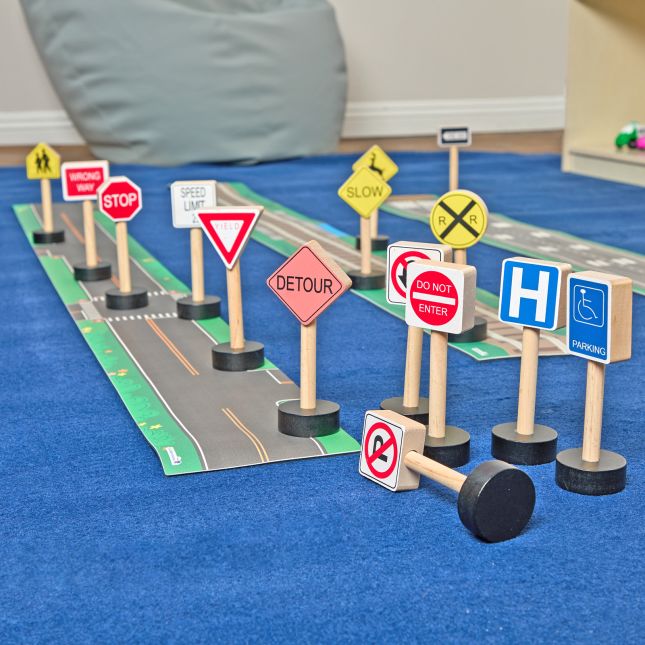 Excellerations® Premium Traffic Signs for Block Play - Set of 15