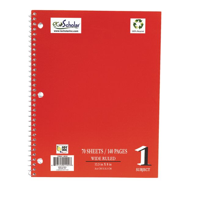 Spiral Notebook, 70 Sheets - Red