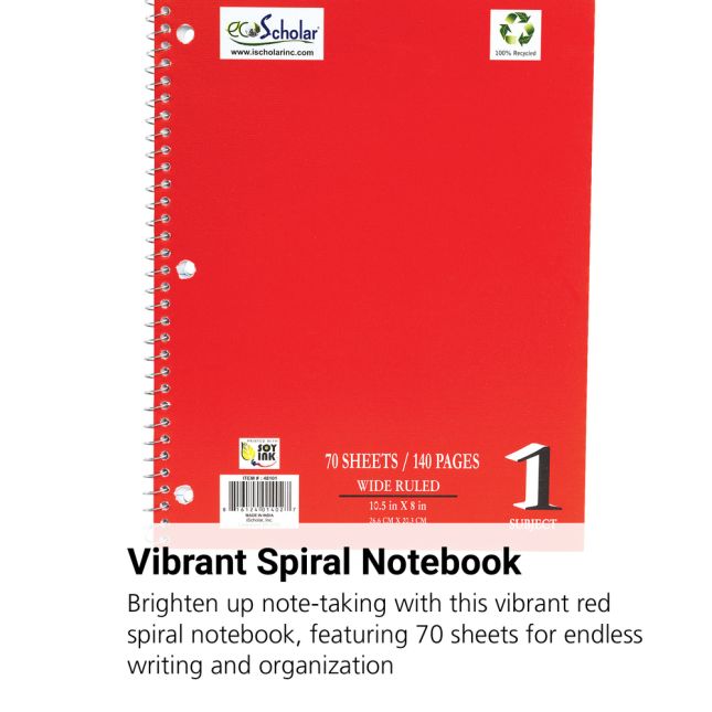 Spiral Notebook, 70 Sheets - Red