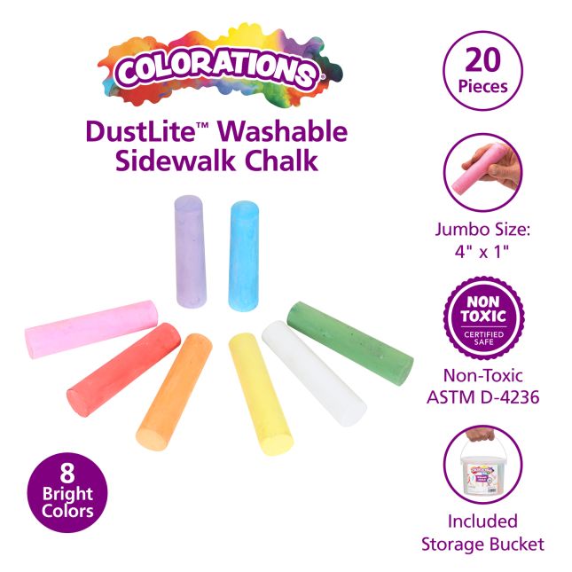 Colorations® DustLite™ Washable Sidewalk Chalk - 20 Pieces