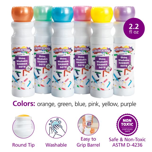 Colorations® Washable Shiny Dabber Dot Markers, Set of 6