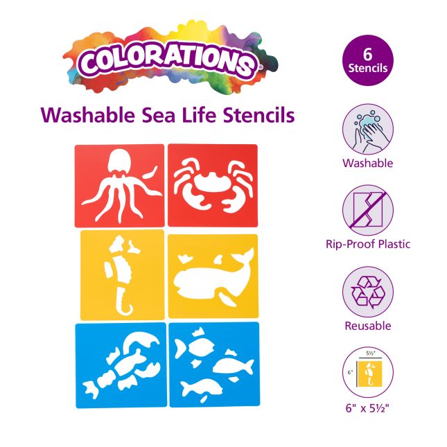 Colorations® Sea Life Washable Plastic Stencils - Set of 6