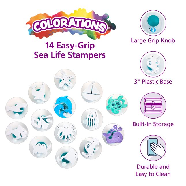 Colorations® Easy-Grip Stampers, Sea Life - Set of 14
