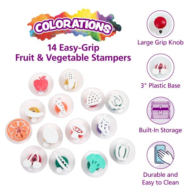 Colorations® Easy-Grip Stampers, Fruit and Vegetable - Set of 14