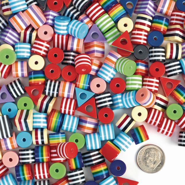 Colorations® Round and Triangle Striped Plastic Beads - 500 Beads Total, 11.6 oz