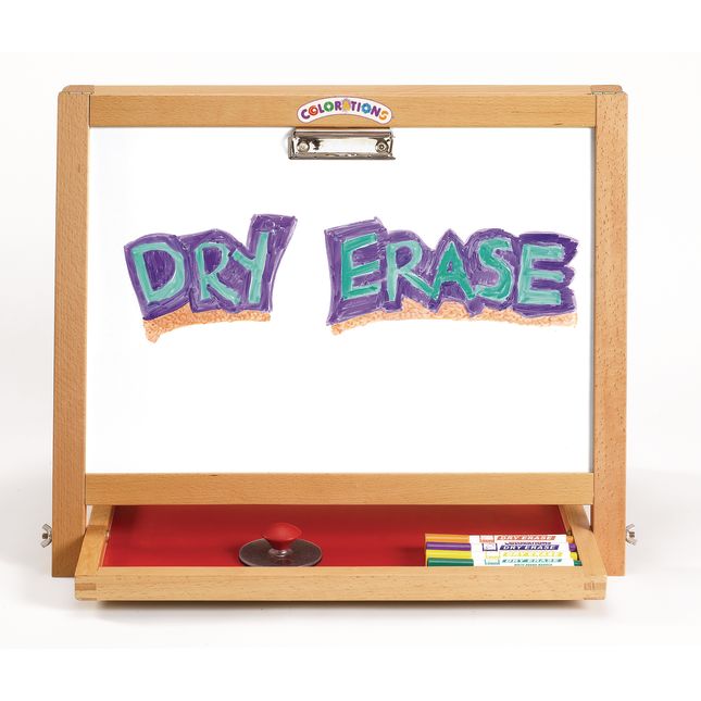 Colorations® Tabletop Easel featuring magnetic dry erase board, chalkboard and clips to hold paper