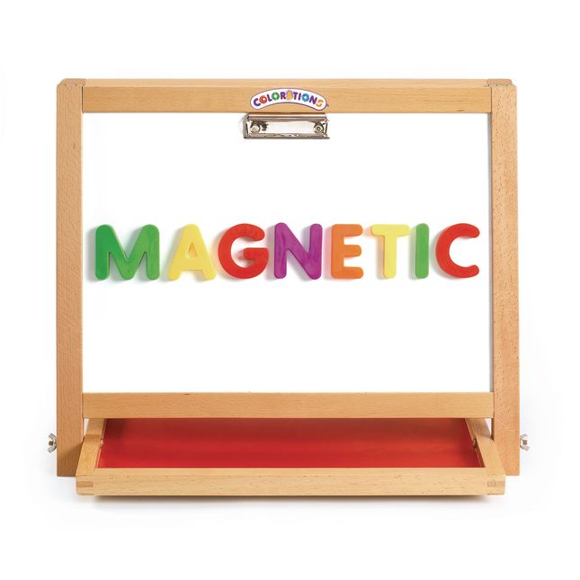 Colorations® Tabletop Easel featuring magnetic dry erase board, chalkboard and clips to hold paper