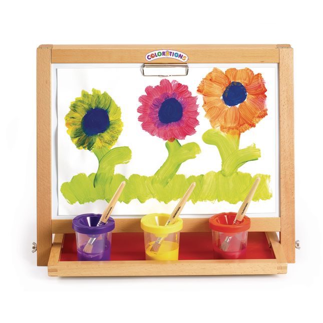 Colorations® Tabletop Easel featuring magnetic dry erase board, chalkboard and clips to hold paper