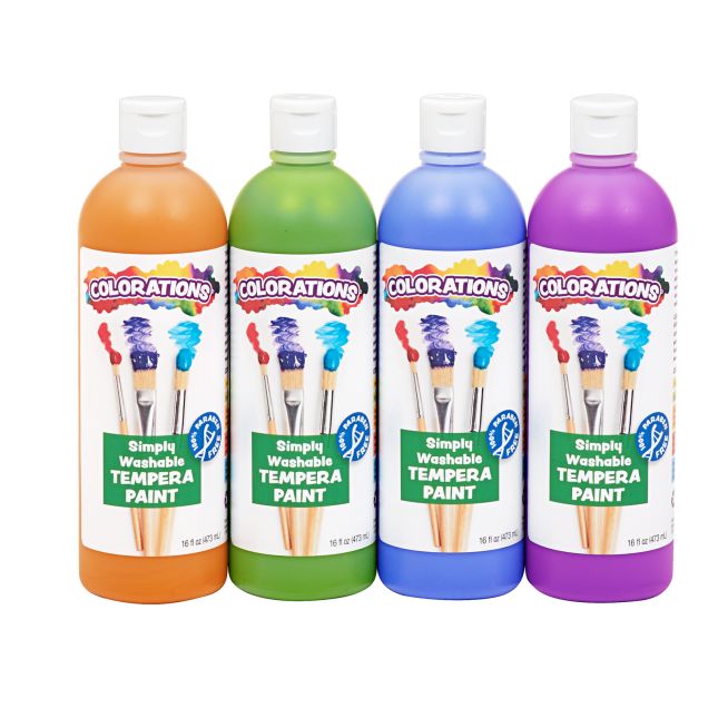 Colorations® Paraben-Free Simply Washable Tempera Paints, Cool Colors, 16 oz. - Set of 4