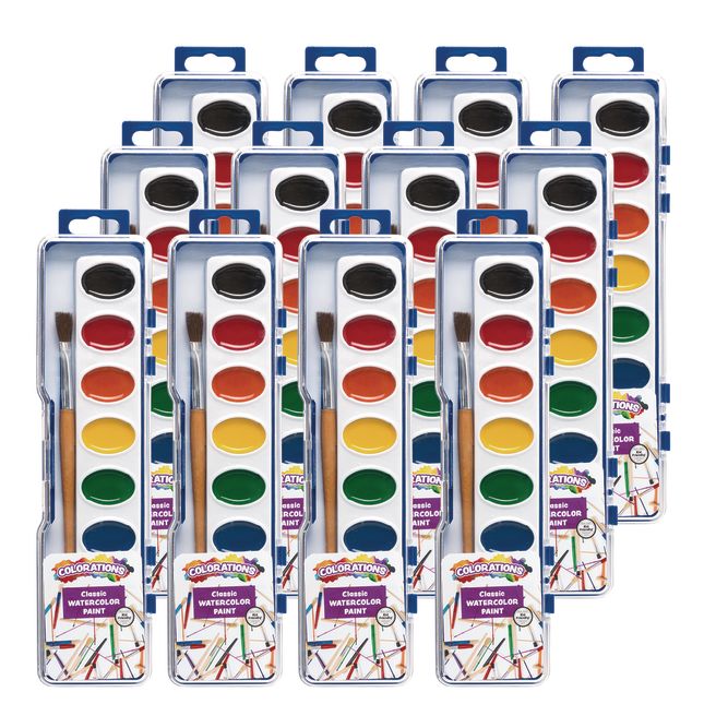 12 Colorations® Washable Watercolor Paint Palettes, 8 colors each