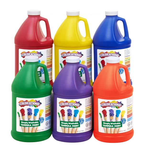 Colorations® 1/2 Gallon Simply Washable Tempera Paint, Rainbow set of 6 Colors