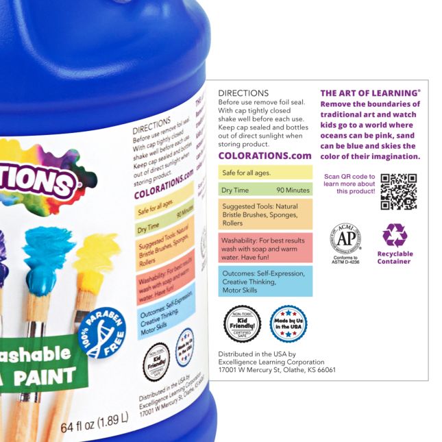 Colorations® 1/2 Gallon Simply Washable Tempera Paint, Rainbow Set- 6 Colors