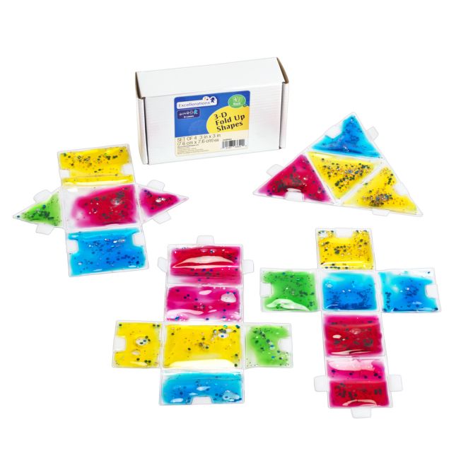 Excellerations® Sparkly Squishy Liquid-Filled 2-to-3-D Fold-Up Geometric Shapes Set of 4_3