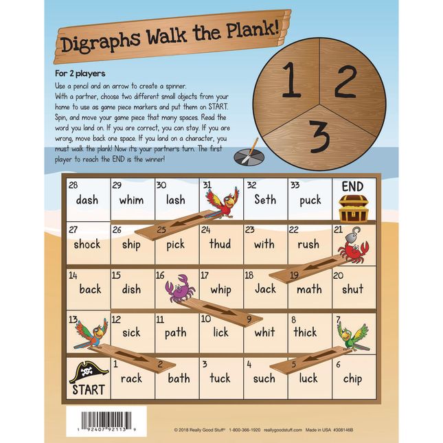 Long and Short Vowels Game and Digraphs Fun Dry-Erase Practice Mat - 1 Mat