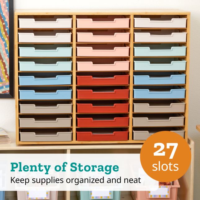 Really Good Stuff® Bamboo 27-Slot Mail Center With Boho Trays