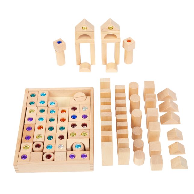 Excellerations® Wooden Gems and Building Blocks Set - Kit of 100 with Tray