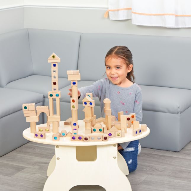 Excellerations® Wooden Gems and Building Blocks Set - Kit of 100 with Tray