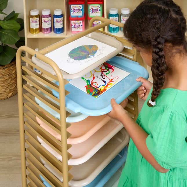QKOSMTL Art Drying Rack For Painting, 18 Removable Shelves, Mobile Art