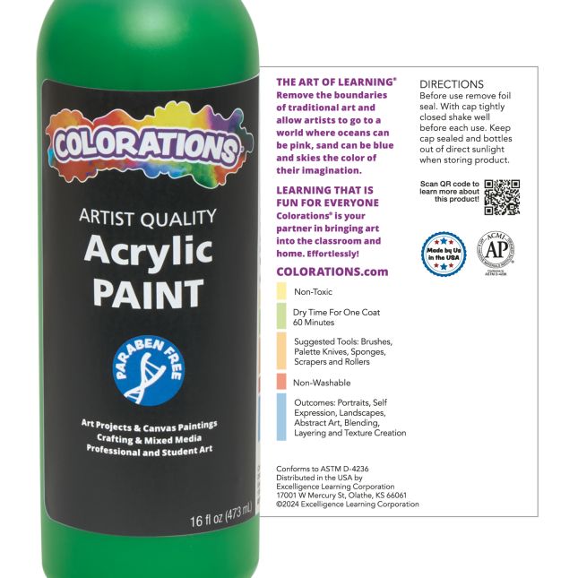 Colorations® Paraben-Free Rainbow Acrylic Paint Set- 6 Colors