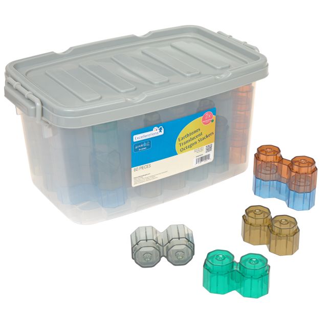 Excellerations® Earthtones Translucent Octagon Stackers - 60 Pieces