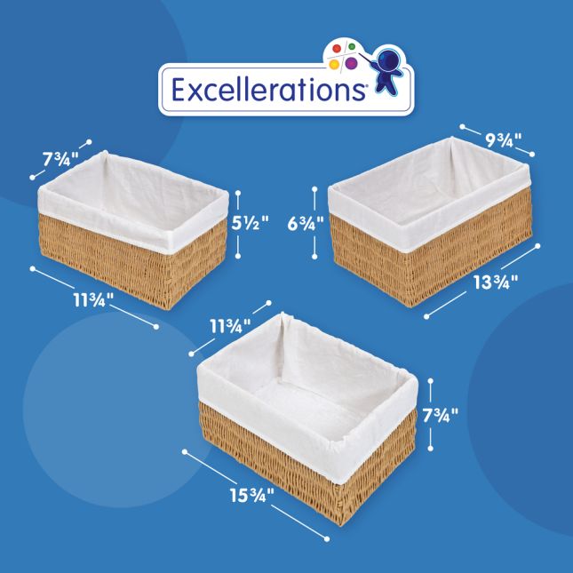 Discount School Supply® Paper Rope Baskets with Fabric Lining - Set of 3