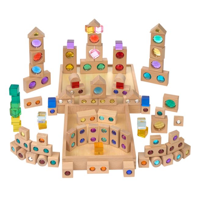 Excellerations® Macaron and Wood Gem Blocks - 85pcs