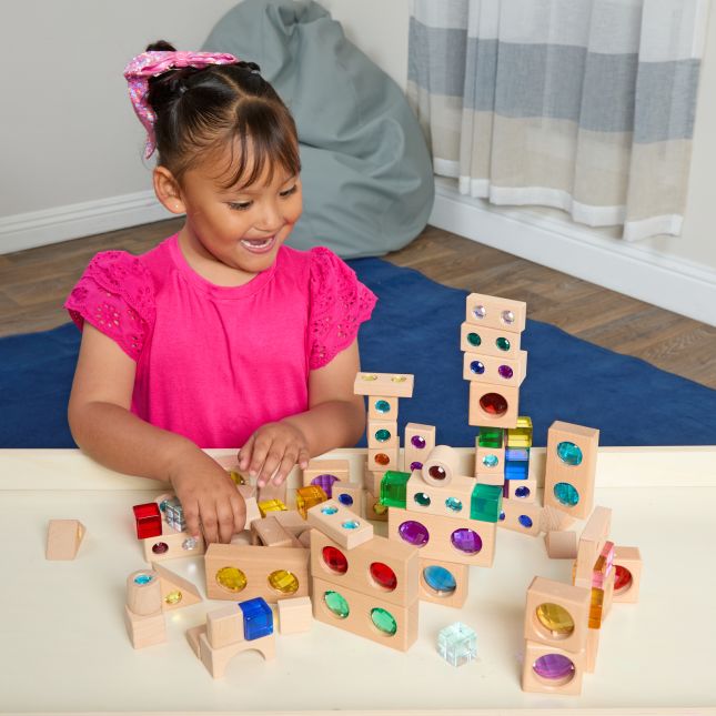 Excellerations® Macaron and Wood Gem Blocks - 85pcs with 2 Trays