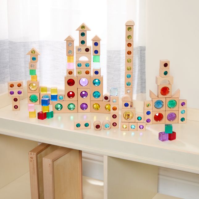 Excellerations® Macaron and Wood Gem Blocks - 85pcs with 2 Trays
