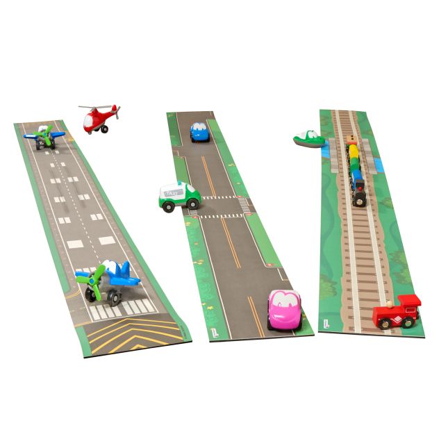 Excellerations® RouteRunner™ Roll Up Roadway Play Mats 60" x 6" - Set of 3