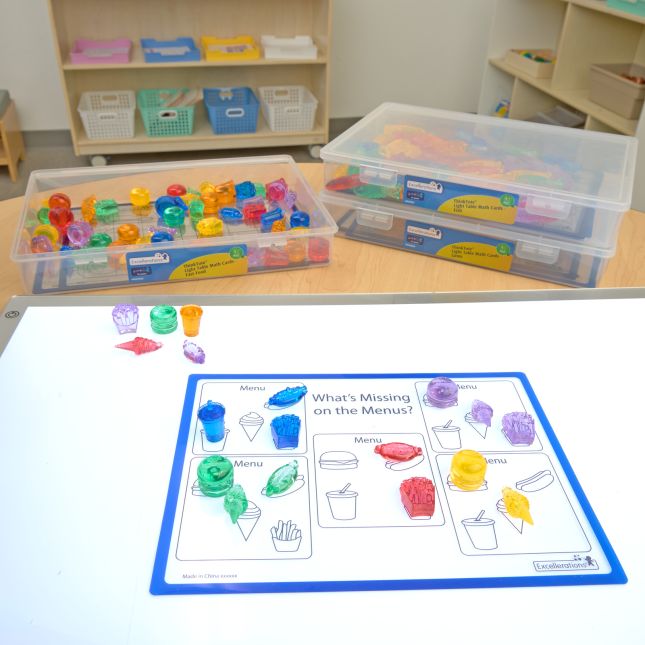 Excellerations®ThinkTotes™ Light Table Math Activity Sets: Food, Fish, and Gems 303pcs