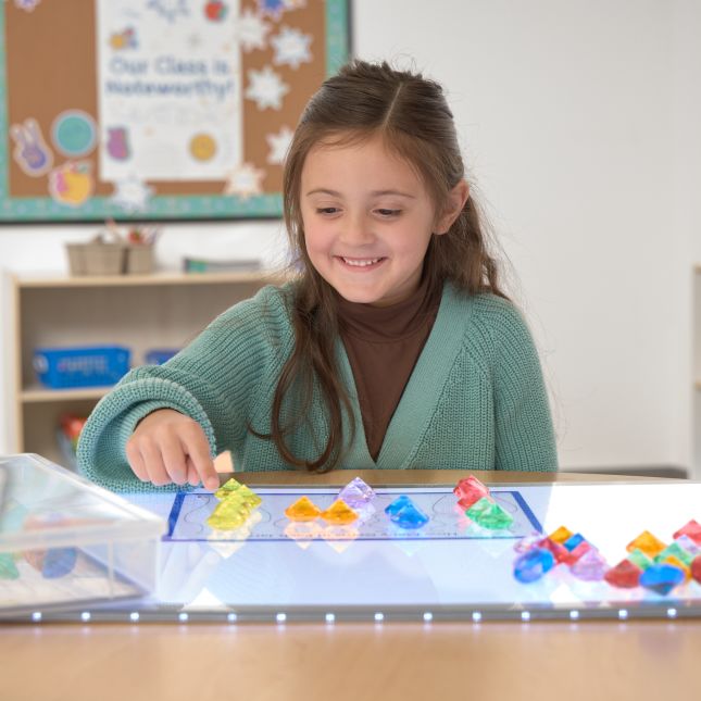 Excellerations®ThinkTotes™ Light Table Math Activity Sets: Food, Fish, and Gems 303pcs