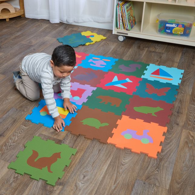 Excellerations® Play Mat Set: Woodland Animals and Transportation - Set of 18