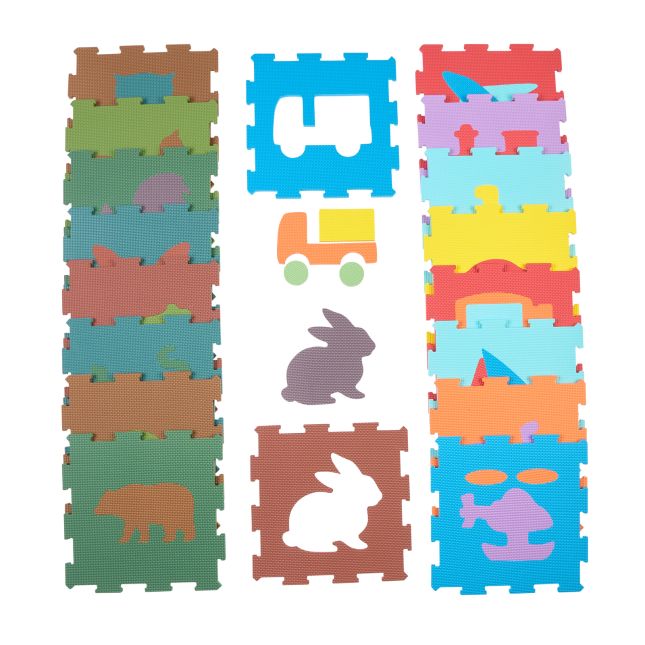 Excellerations® Play Mat Set: Woodland Animals and Transportation - Set of 18
