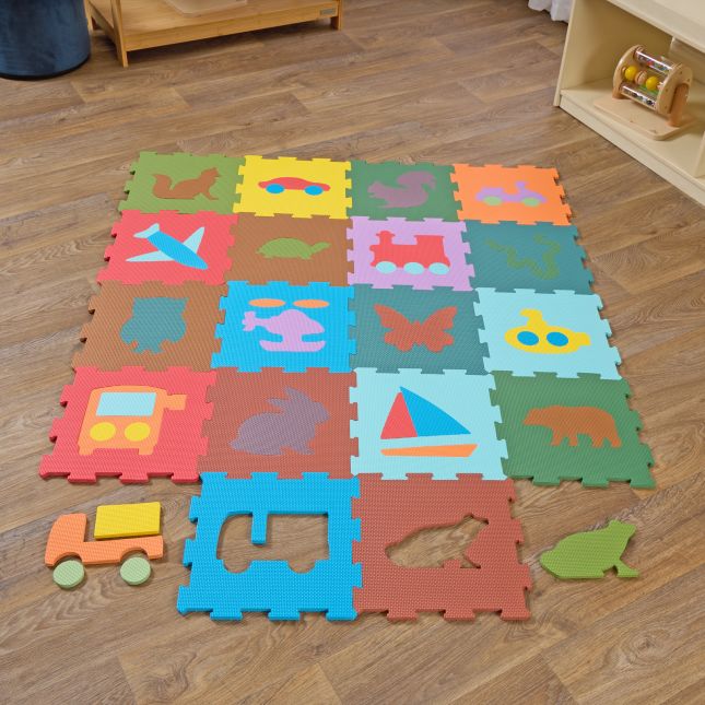 Excellerations® Play Mat Set: Woodland Animals and Transportation - Set of 18