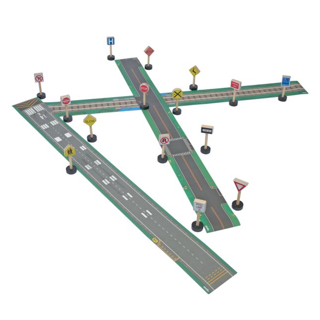 Excellerations® RouteRunner™ Roll Up Roadway Play Mats and Traffic Signs