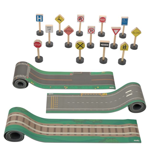 Excellerations® RouteRunner™ Roll Up Roadway Play Mats and Traffic Signs