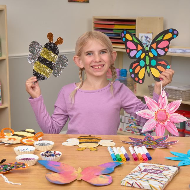 Colorations® Decorate Your Own Summer Shapes Craft Kit – Flowers, Bees and Butterflies (Set of 72)
