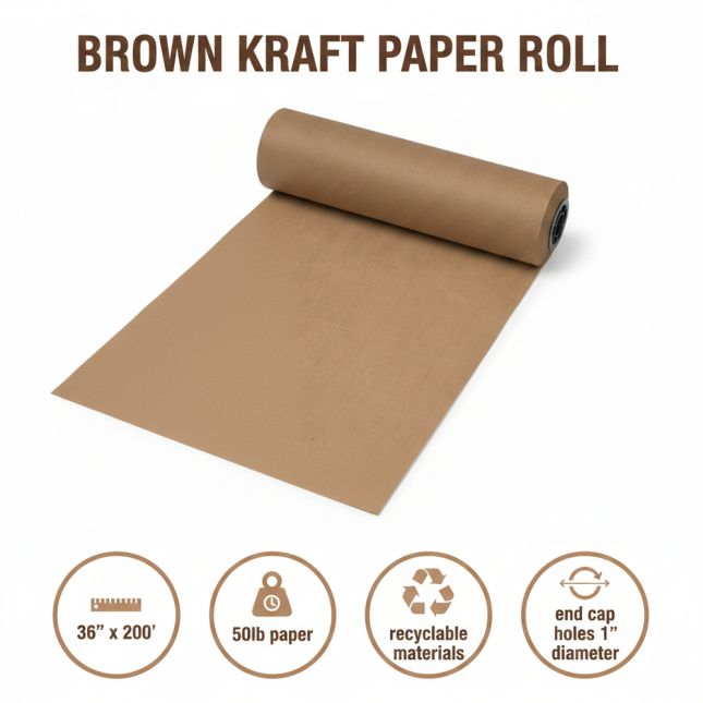 Colorations® Brown Kraft Paper Roll, 36" x 200 ft, 50 lb Heavyweight Craft Paper – Bulletin Board, Drawing, Wrapping and Art Projects