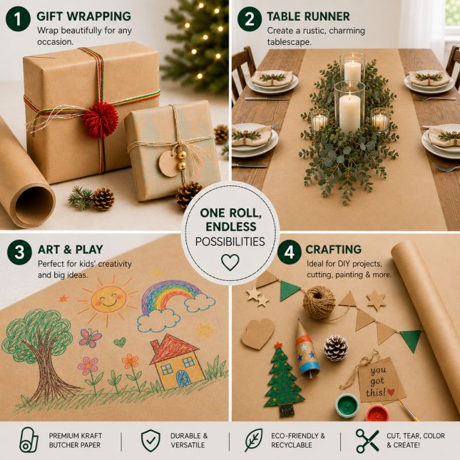 Colorations® Brown Kraft Paper Roll, 36" x 200 ft, 50 lb Heavyweight Craft Paper – Bulletin Board, Drawing, Wrapping and Art Projects