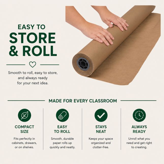 Colorations® Brown Kraft Paper Roll, 36" x 200 ft, 50 lb Heavyweight Craft Paper – Bulletin Board, Drawing, Wrapping and Art Projects