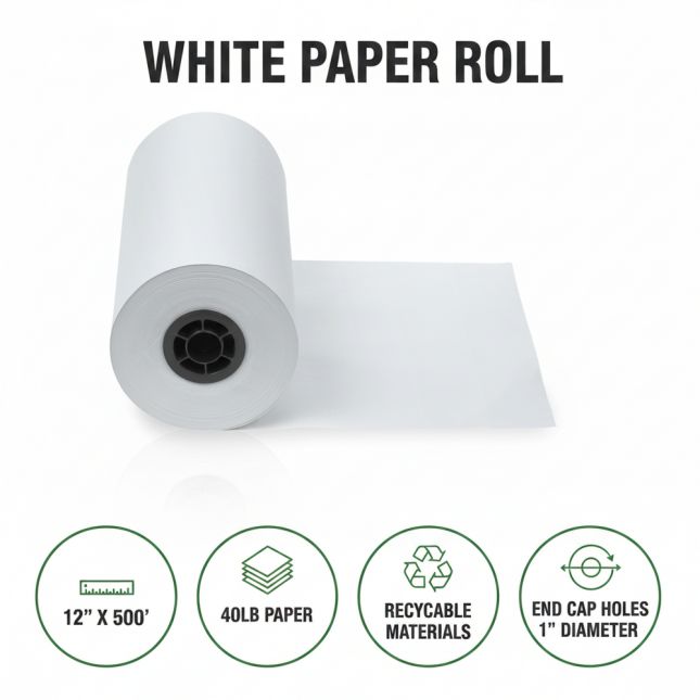 Colorations® White Paper Roll – 12" x 500' Heavyweight 40 lb Multi-Purpose Art Paper