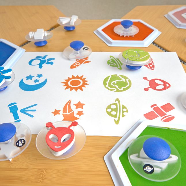 Colorations® Space Stamping Kit with Metallic Ink Pads – 18 Piece Set