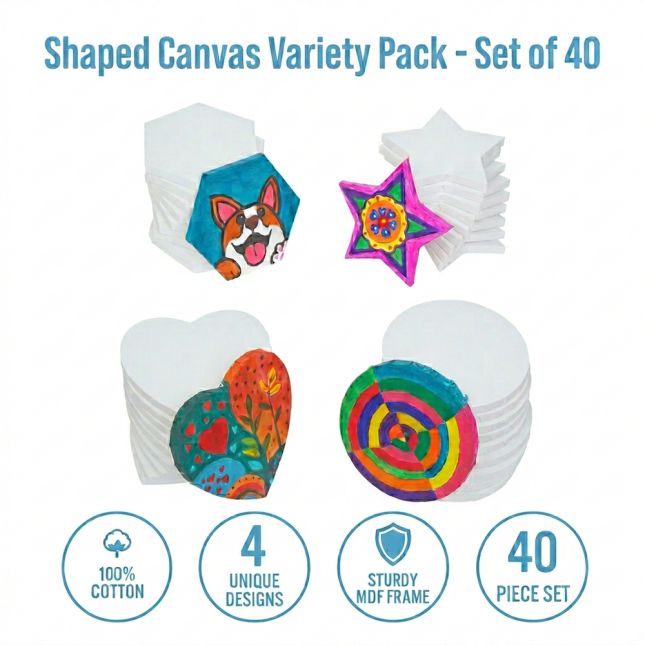 Colorations® Shaped Canvas Variety Pack – Set of 40